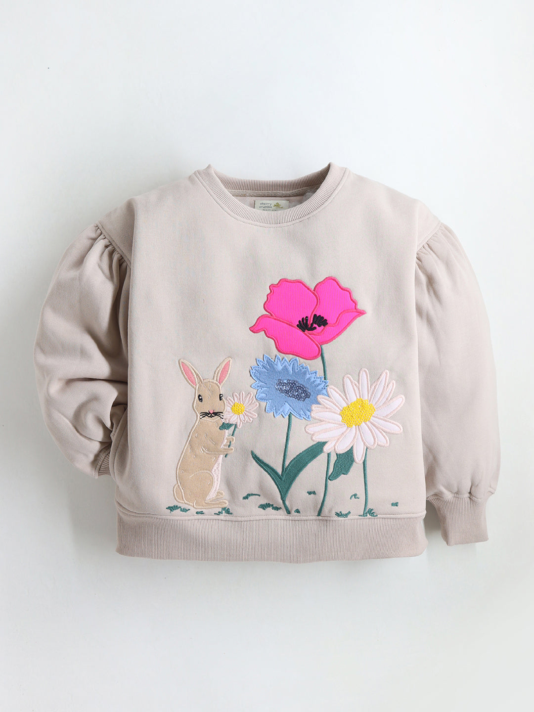 Cherry Crumble Cream Solid Applique Charming Classic Winter Sweatshirt