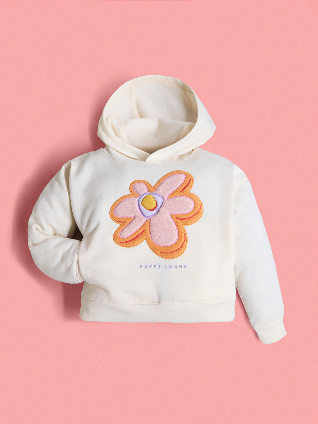 Cherry Crumble Cream Solid Applique Embroidered Sweet Classic Winter Sweatshirt Set