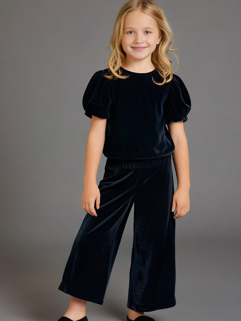 Cherry Crumble Black Solid Velvet Playful Smart Top