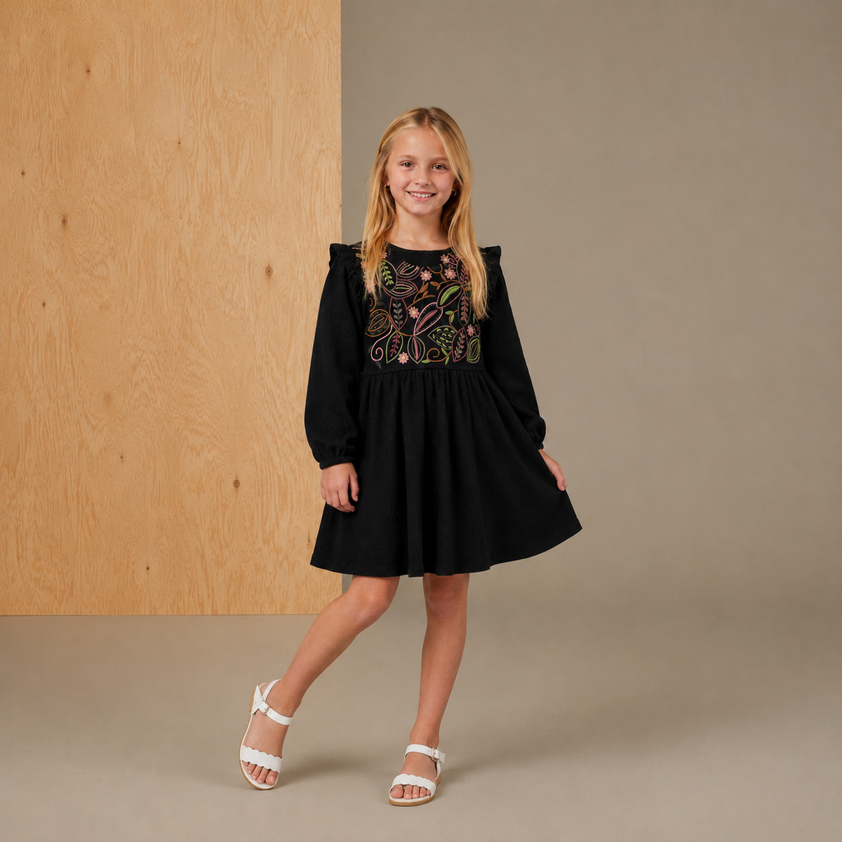 Black Embroidered Cute Smart Dress