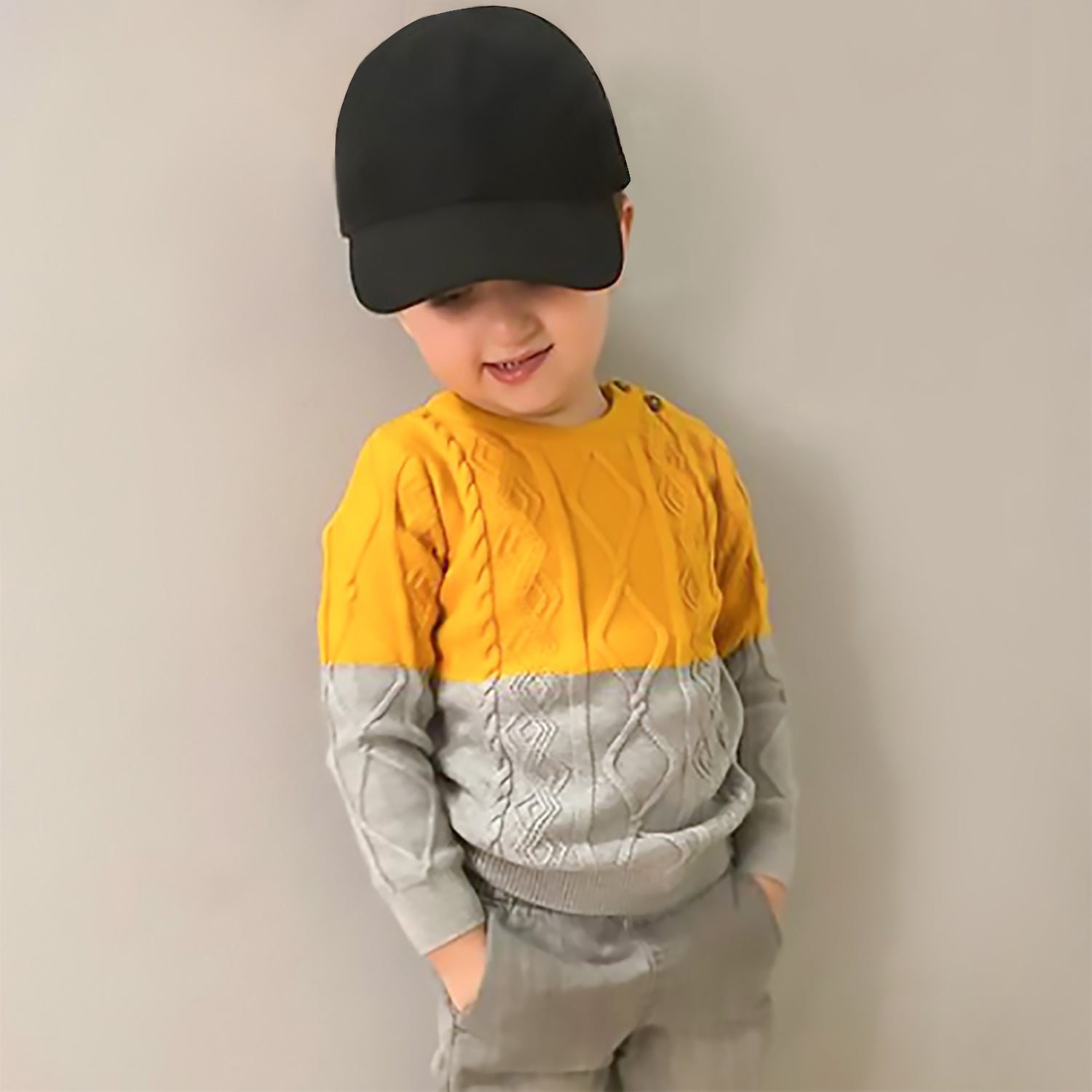 Cherry Crumble Mustard Grey Cable Knit Snug Elegant Winter Sweater