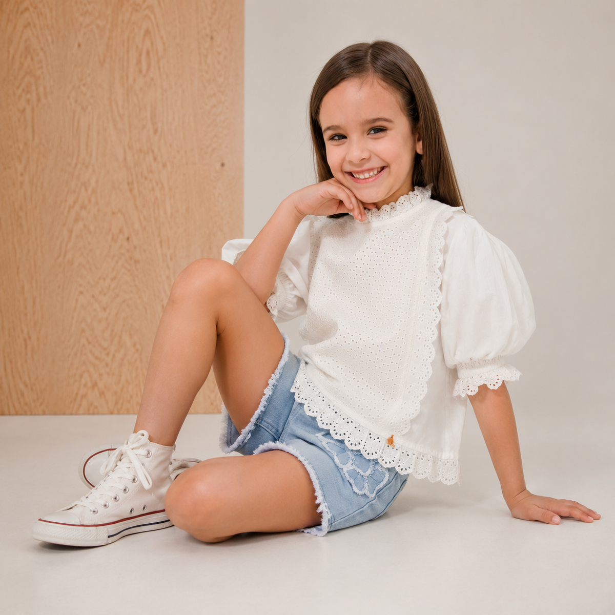 White Schiffli Embroidered Girls Top