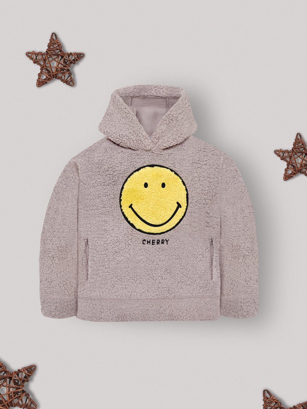 Cherry Crumble Beige Solid Applique Snug Stylish Hoodie