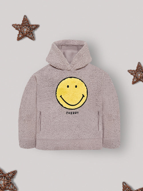 Cherry Crumble Beige Solid Applique Snug Stylish Hoodie