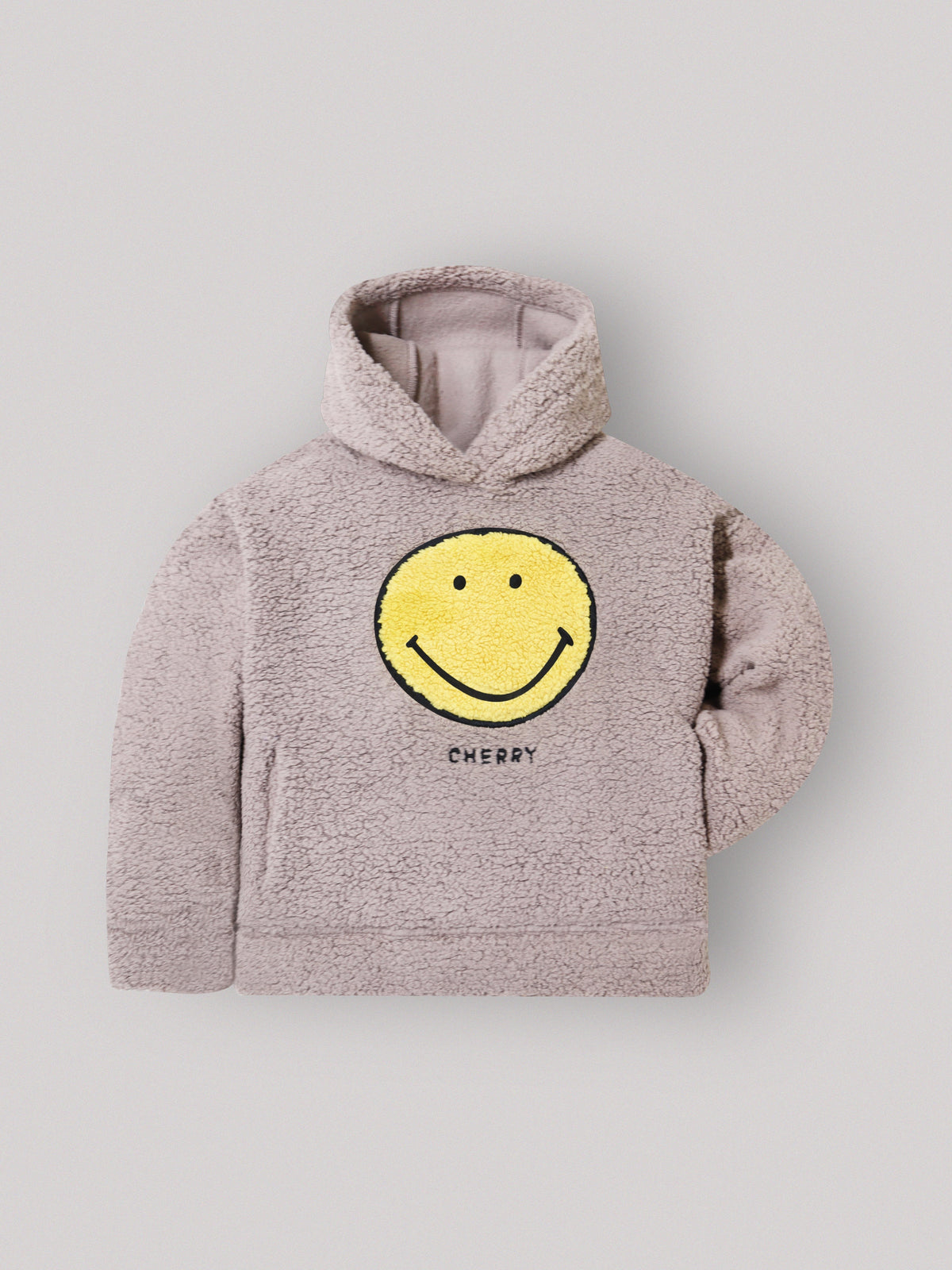 Cherry Crumble Beige Solid Applique Snug Stylish Hoodie