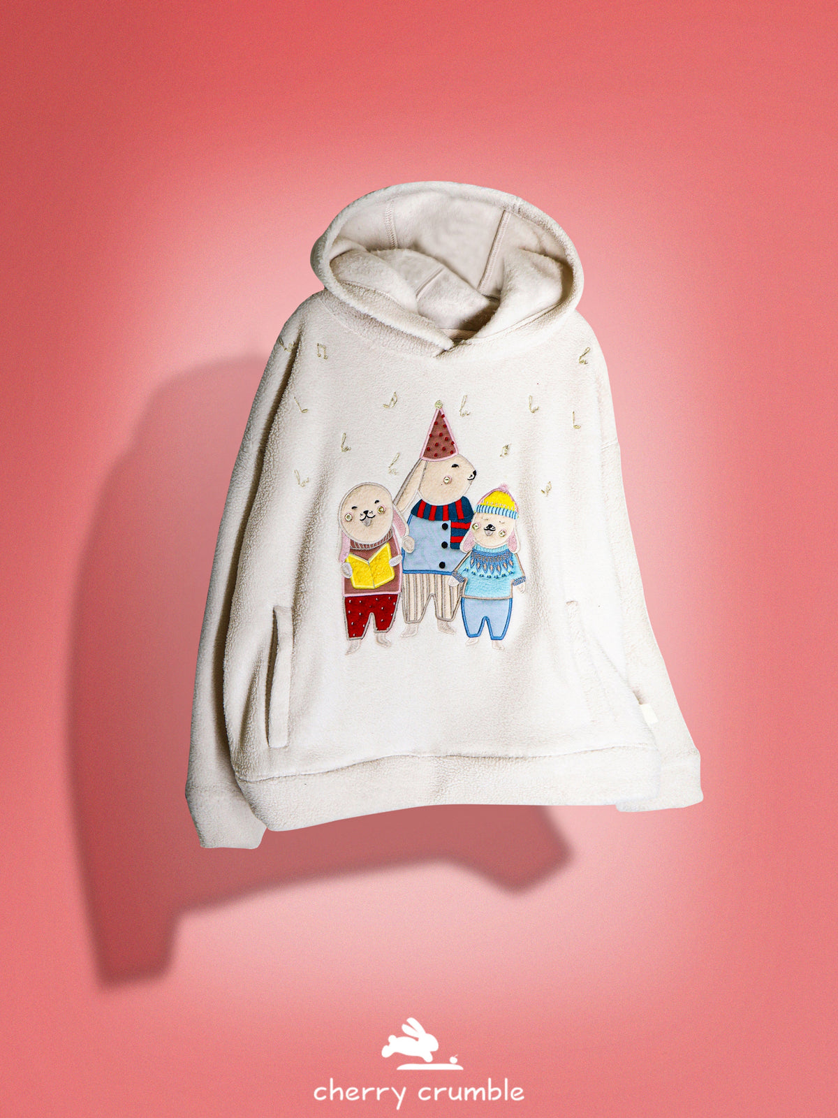 Cherry Crumble Cream Solid Applique Embroidered Cute Classic Winter Sweatshirt