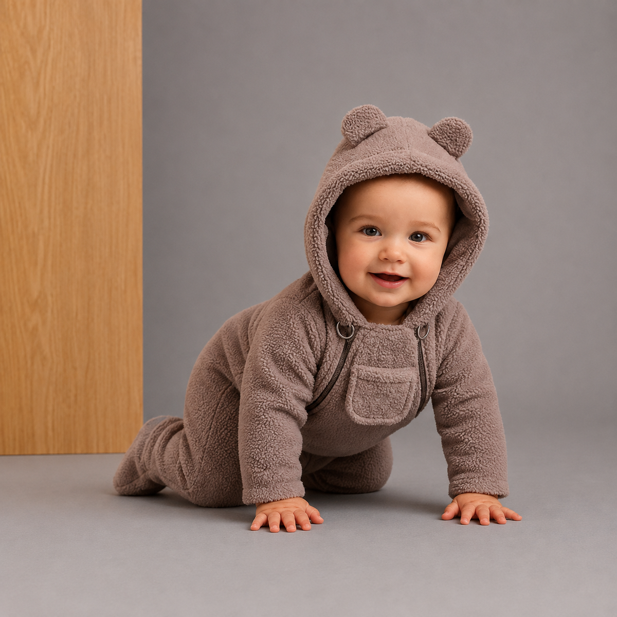 Taupe Solid Unisex Baby Romper