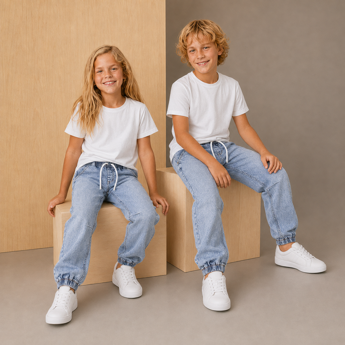 Boys & Girls’ Denim Blue Baggy Joggers