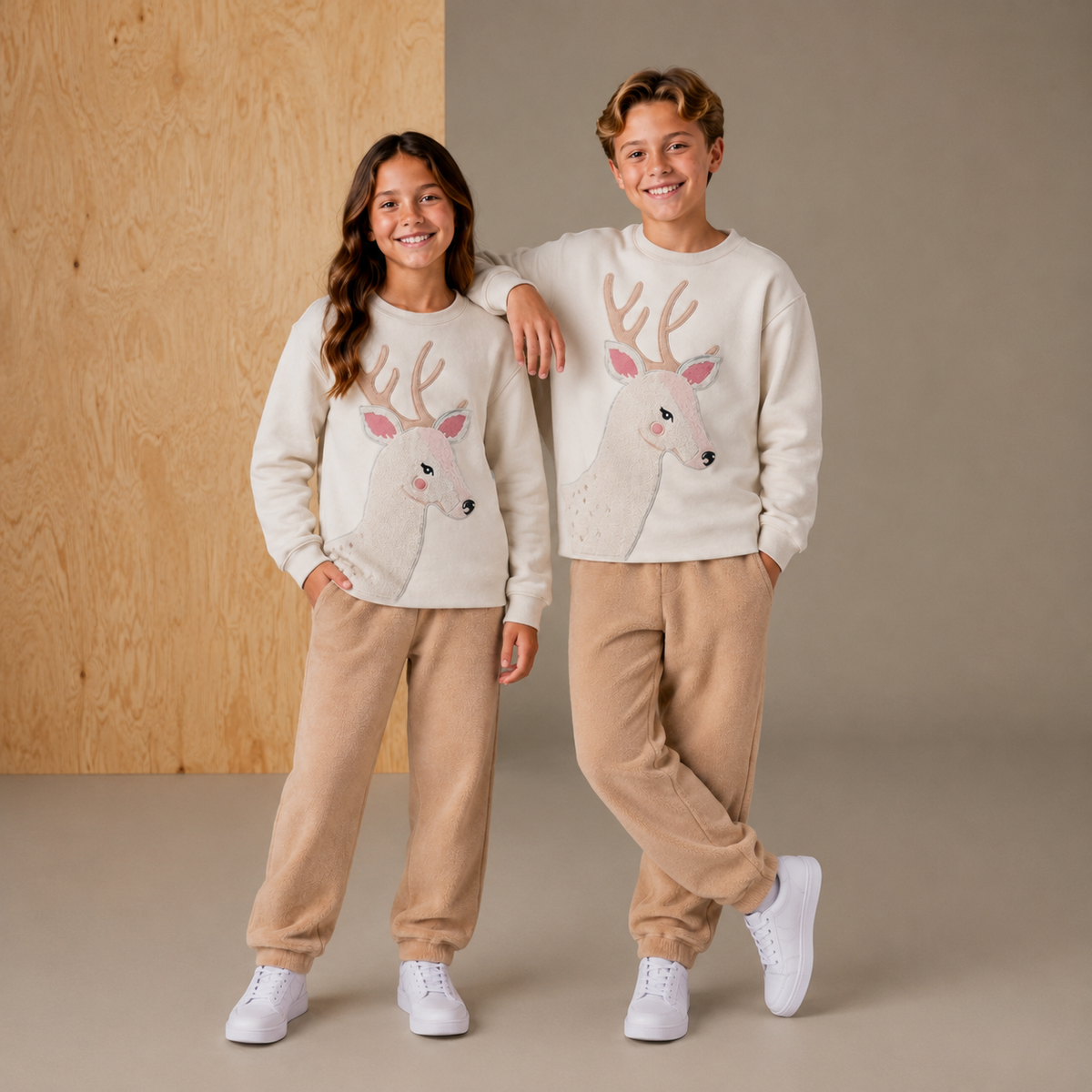 Cream Patch Work Unisex Night Suit