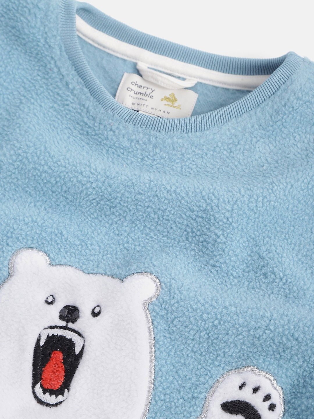 Cherry Crumble Sky Blue Applique Snug Smart Winter Nightsuit