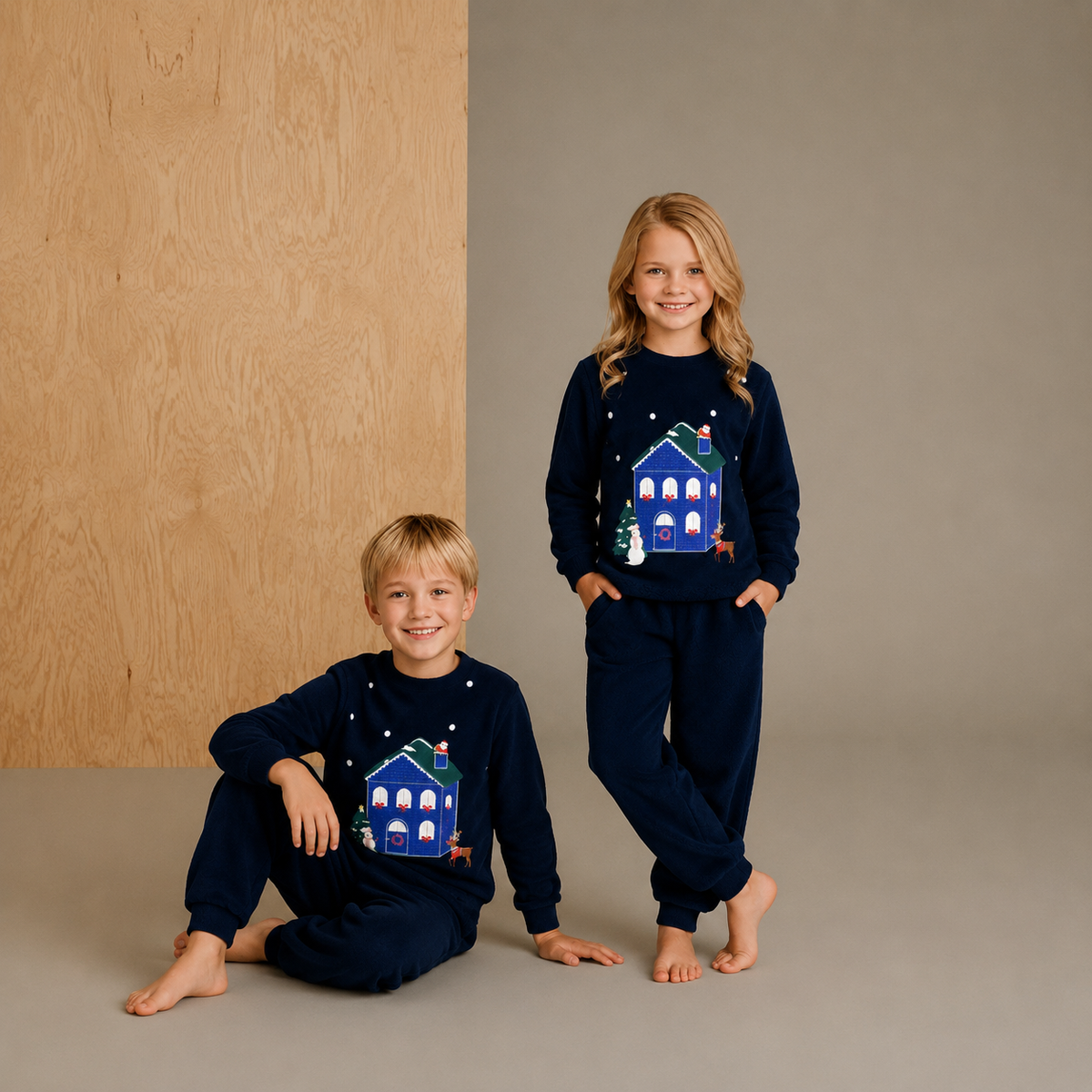 Navy Solid Applique Adorable Smart Nightsuit
