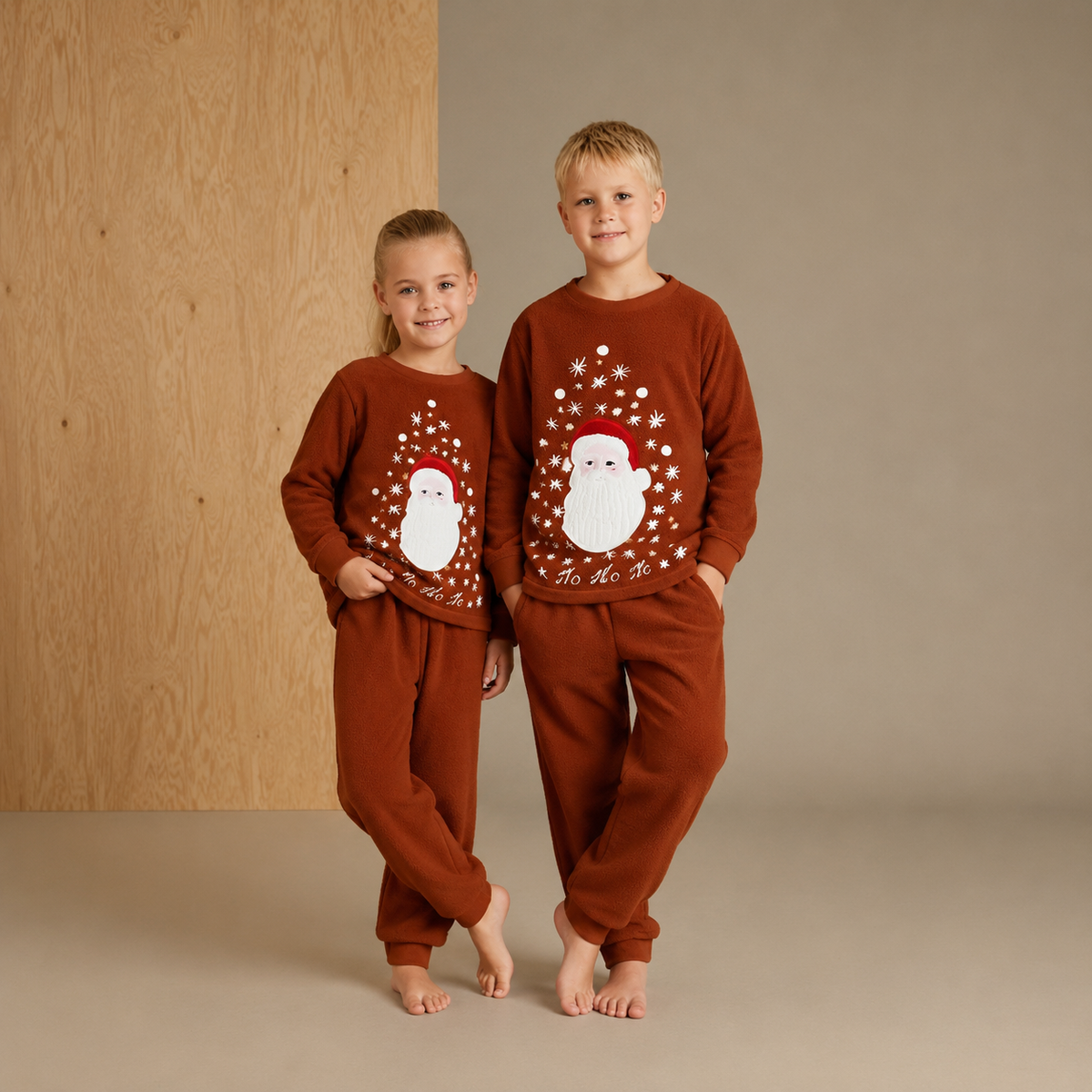 Brown Winter Print Unisex Night Suit