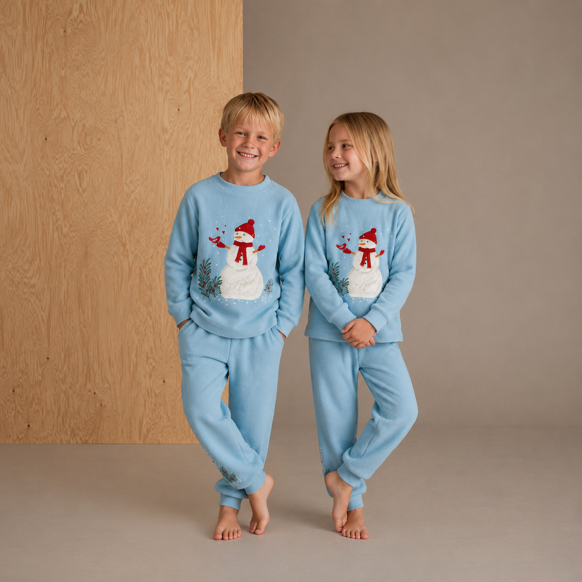 Sky Blue Winter Print Boys Night Suit