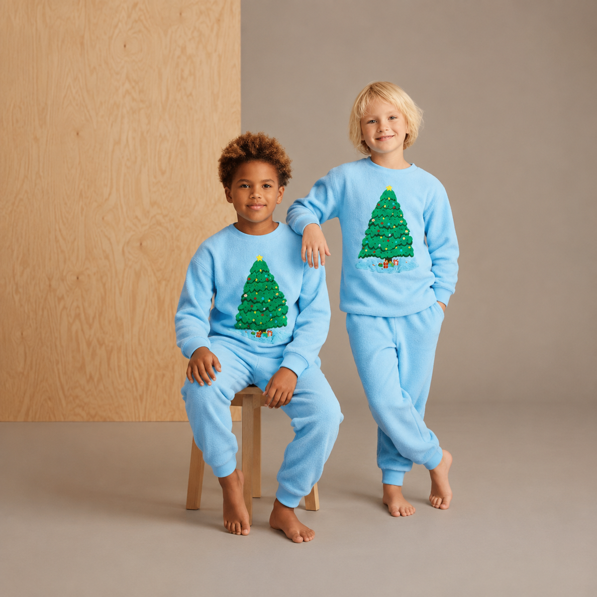 Sky Blue Cozy Christmas Nightsuit
