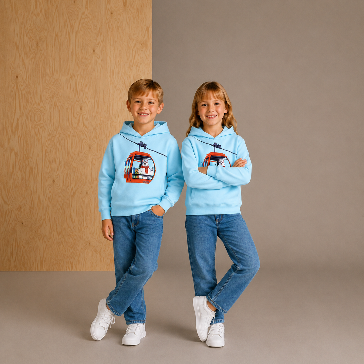 Sky Blue Solid Embroidered Cute Classic Sweatshirt