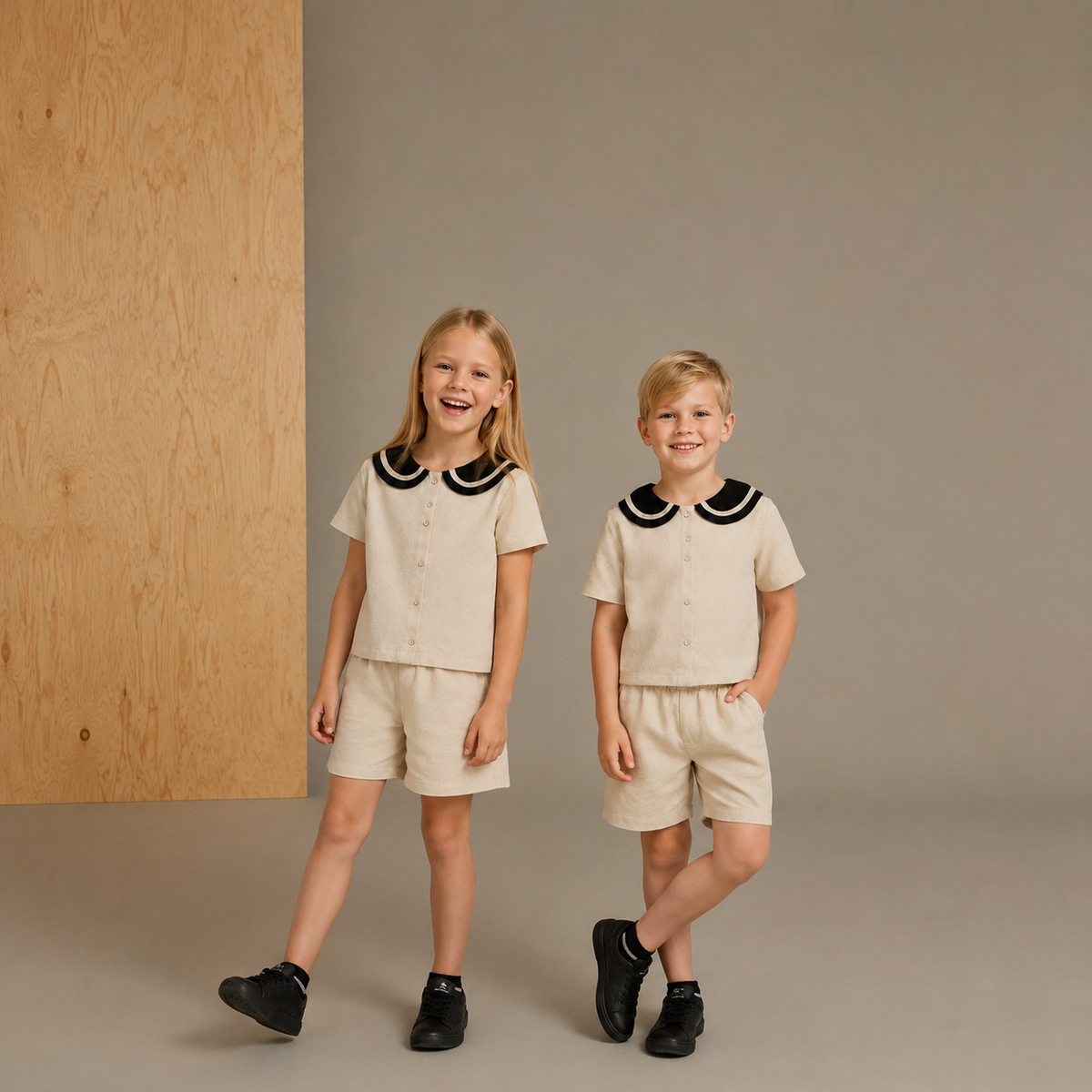 Boys & Girls’ Beige Breezy Wear Top & Short Set