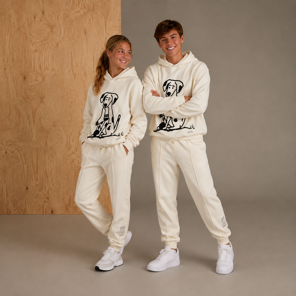 Off White Animal Print Unisex Sweat Set