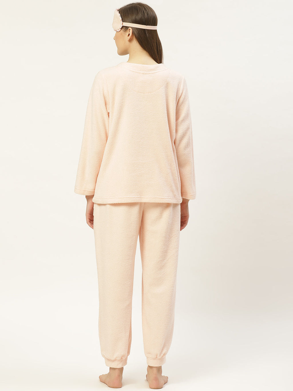 Women Peach Applique Polyester Round Neck Nightsuit
